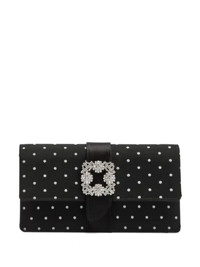 Manolo Blahnik Capri Polka-dot Clutch In Black