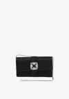 Manolo Blahnik Capri Satin Clutch With Clc Crystal Buckle In Black