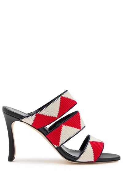 Manolo Blahnik Capro 90 Striped Leather Sandals In Black