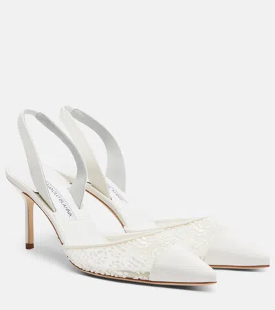 Manolo Blahnik Capsli 70 Embroidered Lace And Crepe Pointed-toe Slingback Pumps In White