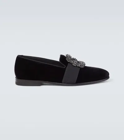 Manolo Blahnik Carlton Velvet Loafers In 黑色