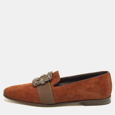Pre-owned Manolo Blahnik Carlton Size 44 Brown Suede Smoking Slippers