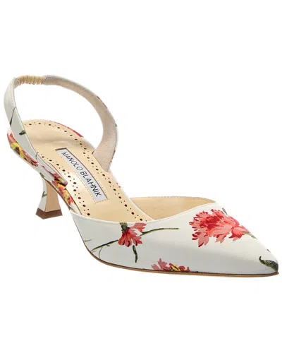 Manolo Blahnik Carolyne 50 Canvas Slingback Pump In White