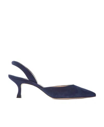 Manolo Blahnik Carolyne 50 Suede Slingback Pumps In Blue