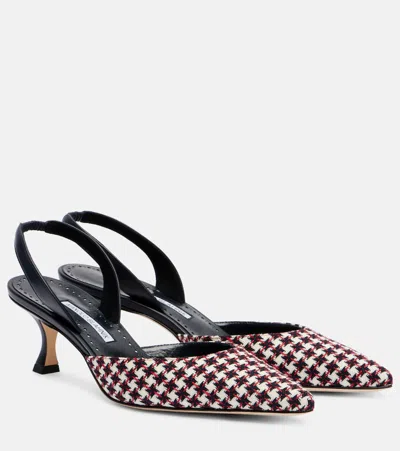 Manolo Blahnik Carolyne 50 Houndstooth Slingback Pumps