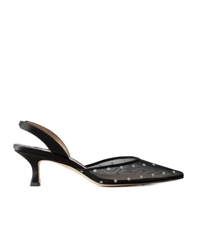 Manolo Blahnik Carolyne 50 Polka-dot Flocked Mesh And Satin Slingback Pumps In Black