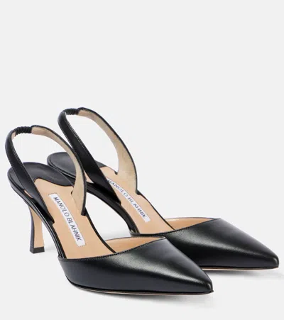 Manolo Blahnik Carolyne 70 Leather Slingback Pumps In Black