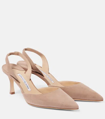 Manolo Blahnik Carolyne 70 Suede Slingback Pumps In Beige