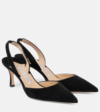 Manolo Blahnik Carolyne Suede Mid-heel Slingback Pump In Black
