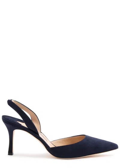 Manolo Blahnik Carolyne 70 Suede Slingback Pumps In Navy