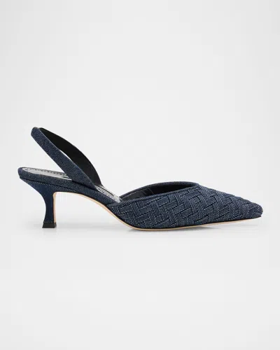Manolo Blahnik Carolyne Chambray Slingback Pumps In Blue
