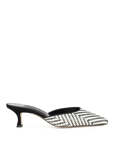 Manolo Blahnik Woven Pointed-toe Mules In Black