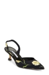 Manolo Blahnik Carolyne 50 Floral-print Satin Slingback Pumps In Black