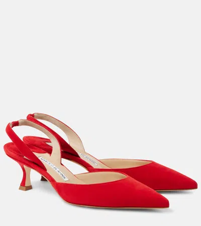 Manolo Blahnik Carolyne Kitten-heel Halter Pumps In Red