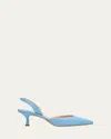 Manolo Blahnik Carolyne Leather Low-heel Slingback Pump In Medium Blue