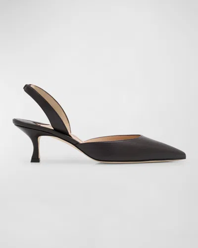 Manolo Blahnik Carolyne Leather Low-heel Slingback Pump In Brown