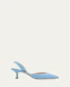Manolo Blahnik Carolyne Leather Low-heel Slingback Pump In Blue