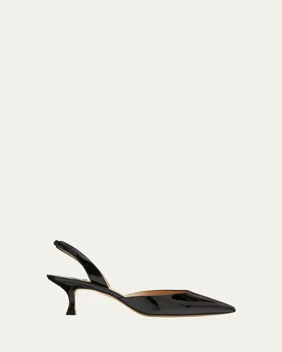 Manolo Blahnik Carolyne Low-heel Patent Halter Pumps In Black