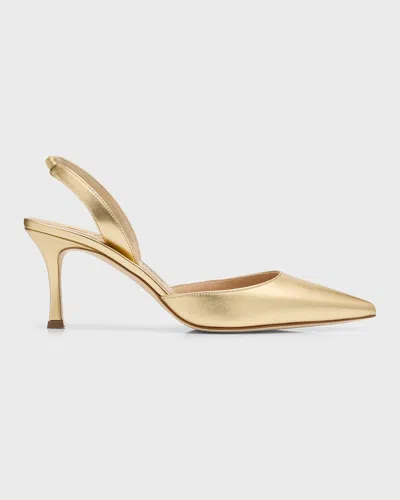Manolo Blahnik Carolyne Metallic Leather Mid-heel Slingback Pumps In Gold