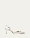 Manolo Blahnik Carolyne Metallic Leather Mid-heel Slingback Pumps In Silver0454