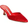 Manolo Blahnik Carolyne Pleated Satin Mule Pumps In Red