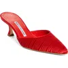 Manolo Blahnik Carolyne Pleated Satin Mule Pumps In Red