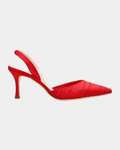Manolo Blahnik Carolyne Pleated Satin Halter Pumps In Red