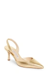 Manolo Blahnik Carolyne Pointed Toe Slingback Pump In Metallic Gold