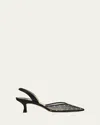 Manolo Blahnik Carolyne 50 Polka-dot Flocked Mesh And Satin Slingback Pumps In Black