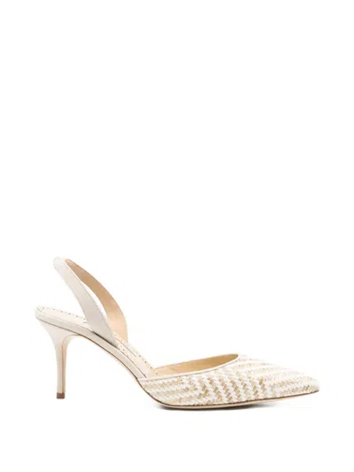 MANOLO BLAHNIK CAROLYNE WOVEN-RAFFIA SLINGBACK PUMPS