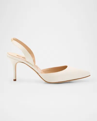 Manolo Blahnik Carolyne Satin Slingback Pumps In White