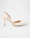 Manolo Blahnik Carolyne Satin Slingback Pumps In White