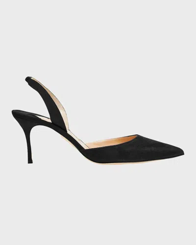Manolo Blahnik Carolyne Suede Mid-heel Slingback Pump In Black