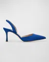 Manolo Blahnik Carolyne Suede Mid-heel Slingback Pump In Blue
