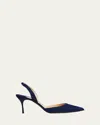 Manolo Blahnik Carolyne Suede Mid-heel Slingback Pump In Navy