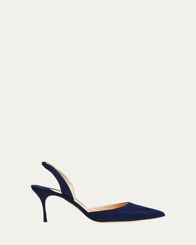 Manolo Blahnik Carolyne Suede Mid-heel Slingback Pump In Navy