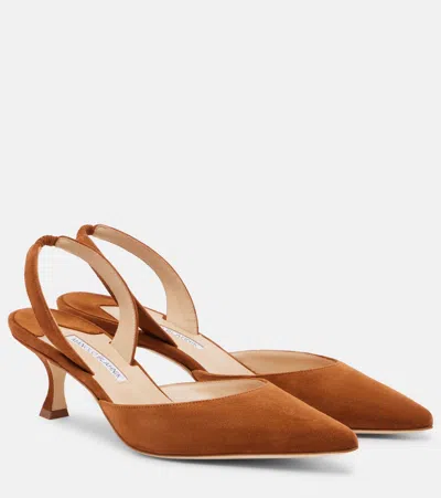Manolo Blahnik Carolyne Suede Slingback Pumps In Brown