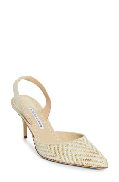 MANOLO BLAHNIK MANOLO BLAHNIK CAROLYNE WOVEN RAFFIA SLINGBACK PUMP