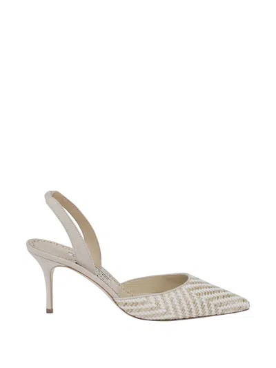 Manolo Blahnik Carolyne Woven-raffia Slingback Pumps In Neutral