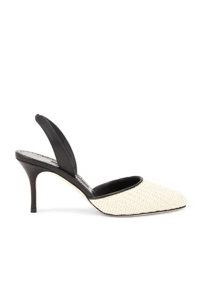 Manolo Blahnik Casam 70 Raffia Pump In Light Khaki & Black