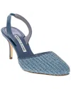 Manolo Blahnik Casam Raffia & Leather Pump In Blue