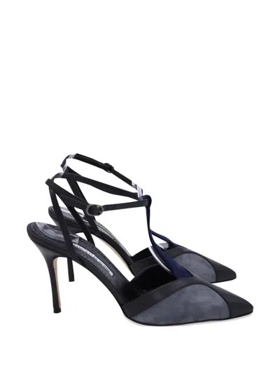 Pre-owned Manolo Blahnik Catillo Buckled Pumps In Gray
