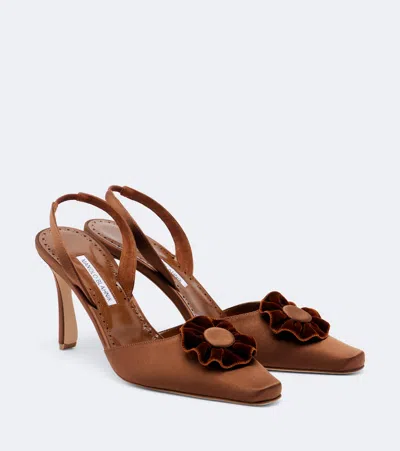 Manolo Blahnik Caulosli Satin Slingback Pumps In Brown