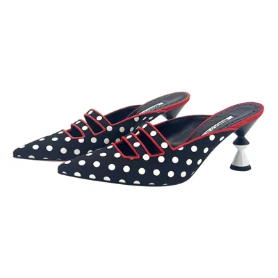 Pre-owned Manolo Blahnik Cciolo Polka Dot Pointed Toe Sculptural Heel Mule Pumps 36.5 In Black