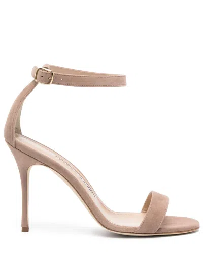 Manolo Blahnik Chaos 100mm Leather Sandals In Nude