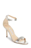 Manolo Blahnik Chaos Ankle Strap Sandal In Metallic Silver