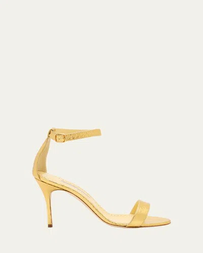 Manolo Blahnik Chaos Metallic Snakeskin Pumps In Gold