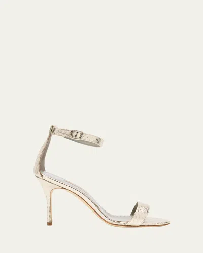 Manolo Blahnik Chaos Metallic Snakeskin Pumps In Silver