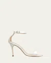 Manolo Blahnik Chaos Satin Stiletto Sandals In Medium Cream
