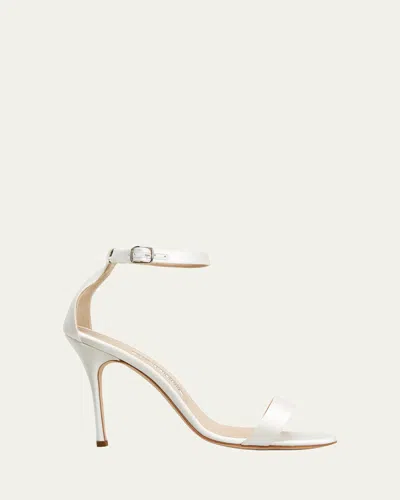 Manolo Blahnik Chaos Satin Stiletto Sandals In Medium Cream